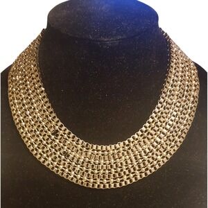 Gold Tone Bib Multi Strand Cleopatra Necklace Choker Collar Aldo Runway READ